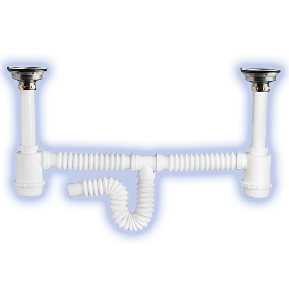 Desagüe Flexible Doble Trampa con Contracanastas Acero 2326